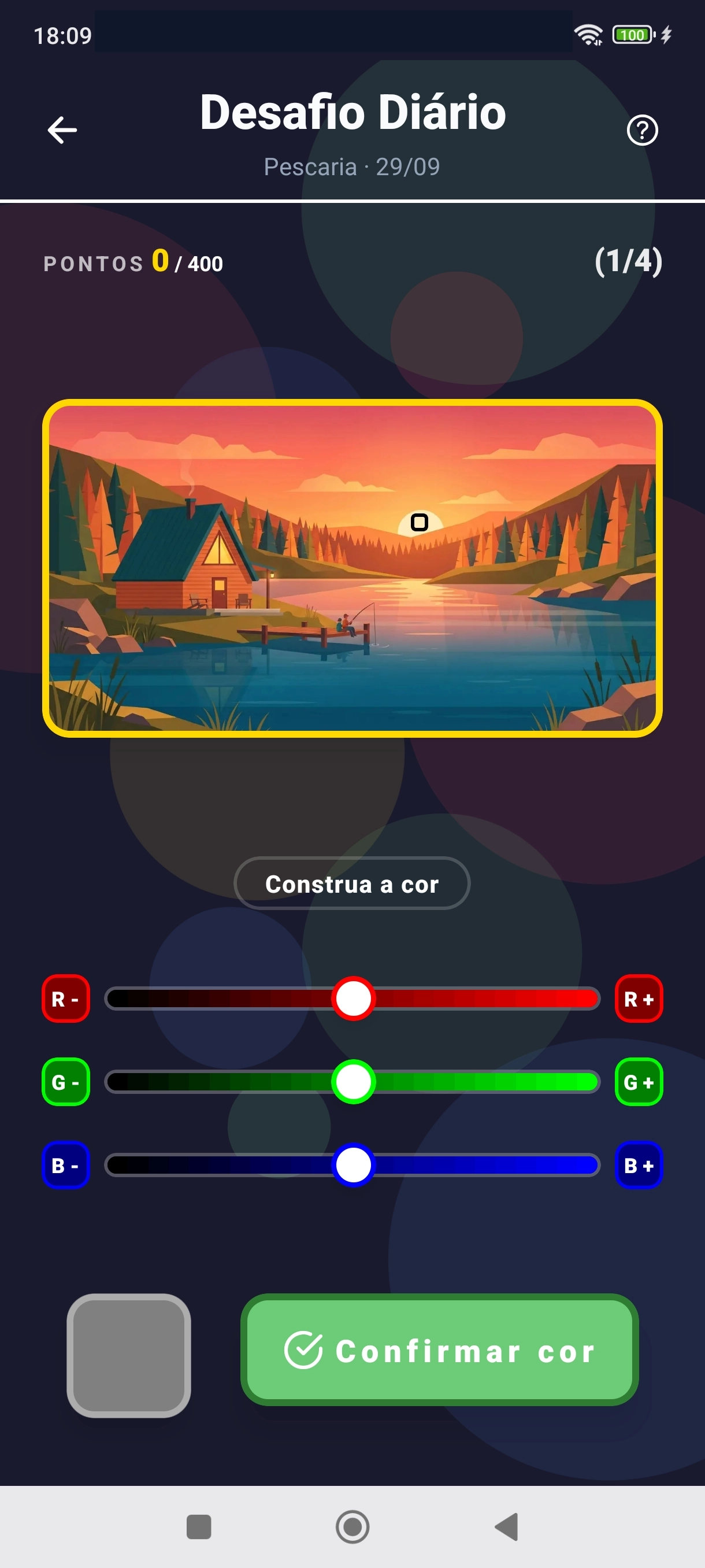 Tela do jogo com a imagem destacada e os controles deslizantes de R, G e B